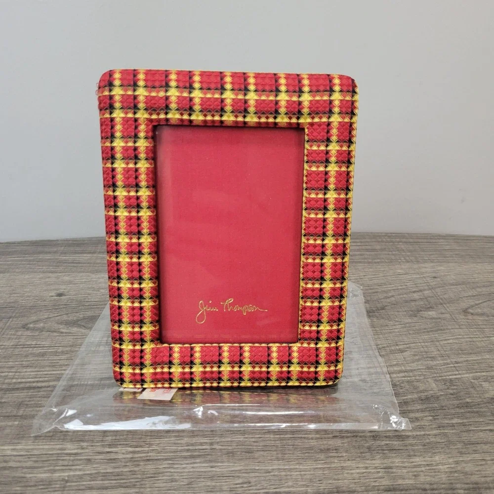 Jim Thompson‎ 3x5 Picture Frame Red Yellow Plaid Fabric Wrapped Home Decor